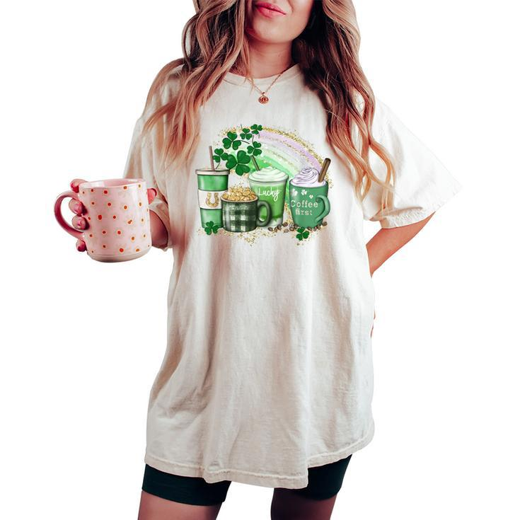 Cute Coffee St Patrick's Day Lucky Latte Green Costume Women's Oversized Comfort T-shirt