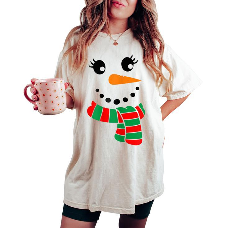 Eyelashes Christmas Outfit Snowman Face Costume Girls Womens Women's Oversized Comfort T-shirt