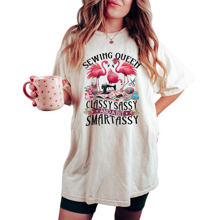 Sewing Queen Cute Flamingo Flowery Sewing Machine Women's Oversized Comfort T-shirt