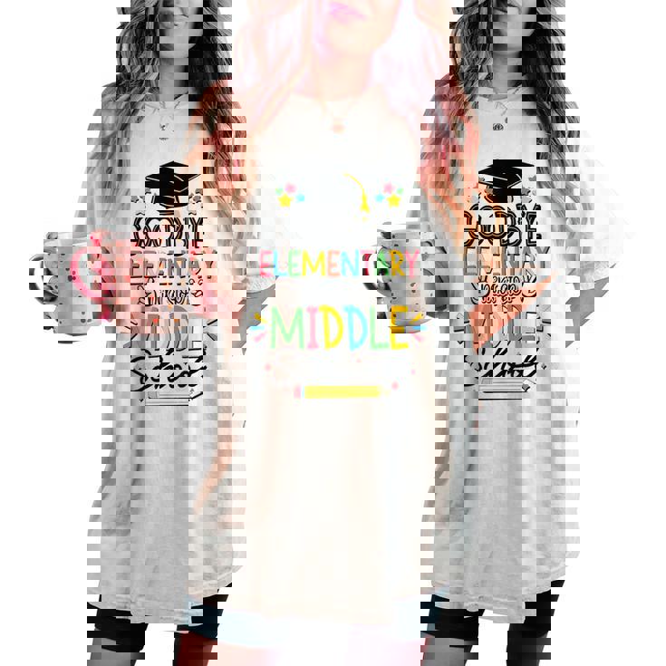 Goodbye Elementary Next Stop Middle School Groovy Graduation Women's Oversized Comfort T-shirt