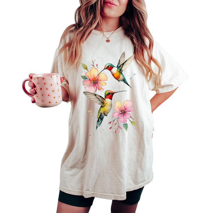 Hummingbird And Flower Women's Oversized Comfort T-shirt