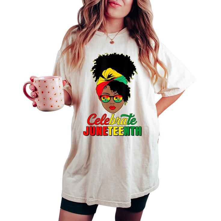 Junenth Black Messy Bun Celebrate 1865 Emancipation Women's Oversized Comfort T-shirt