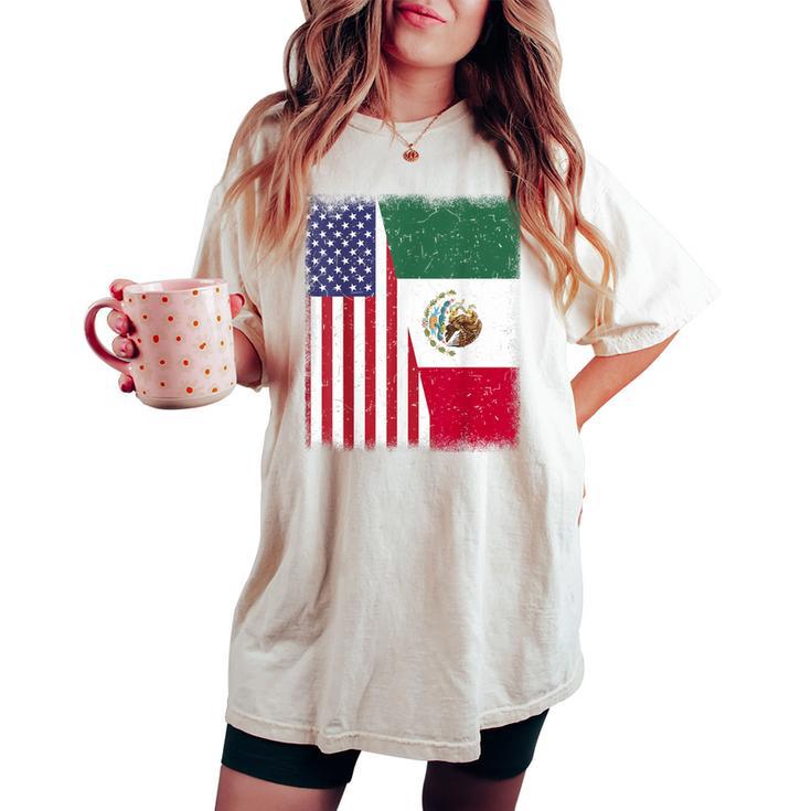 Mexico Independence Day Half Mexican American Flag Women Women's Oversized Comfort T-shirt