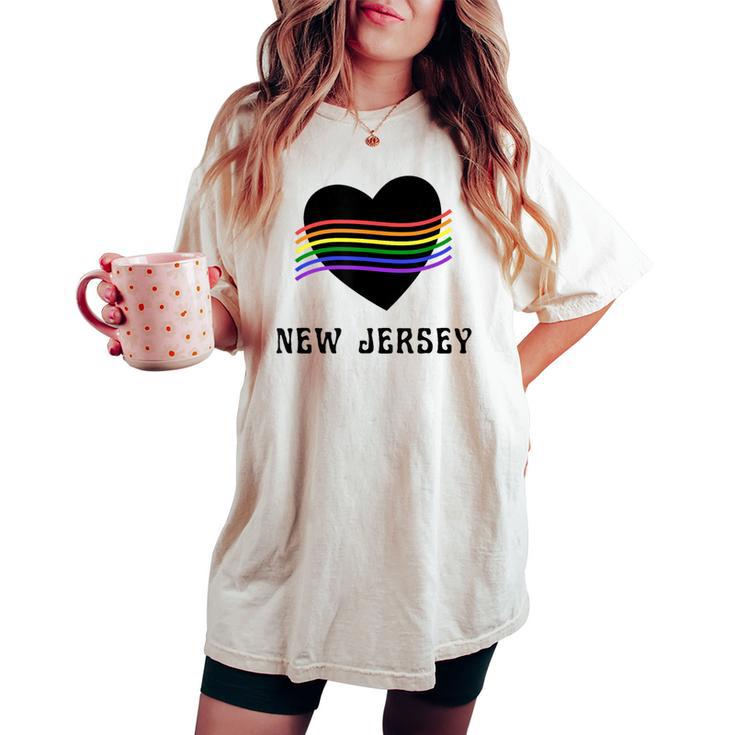 New Jersey Rainbow Lgbt Lgbtq Gay Pride Groovy Vintage Women's Oversized Comfort T-shirt