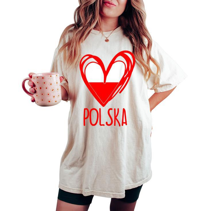 Polish Cute Heart Polska Poland Flag Boys Girls Women's Oversized Comfort T-shirt