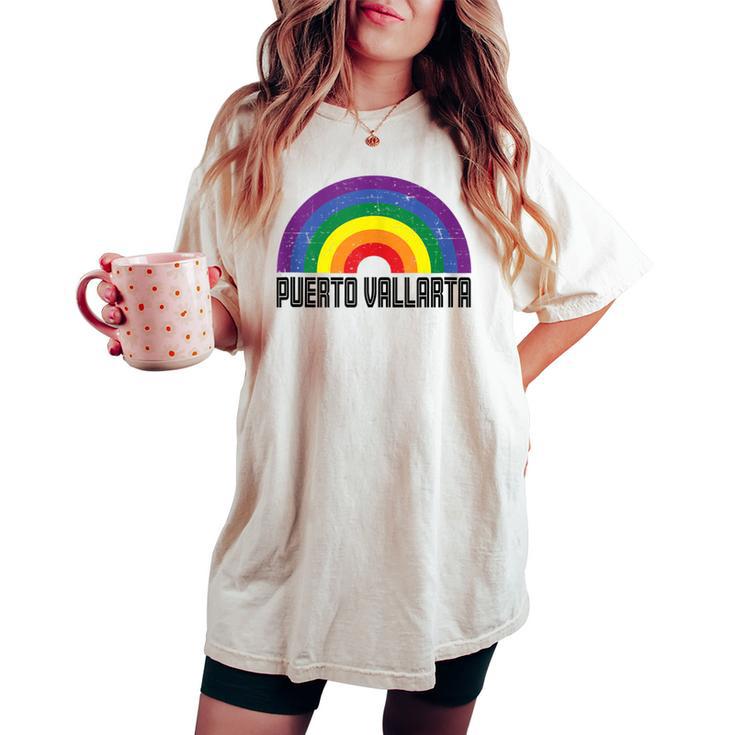 Puerto Vallarta Mexico Lgbtq Distressed Gay Rainbow Women's Oversized Comfort T-shirt