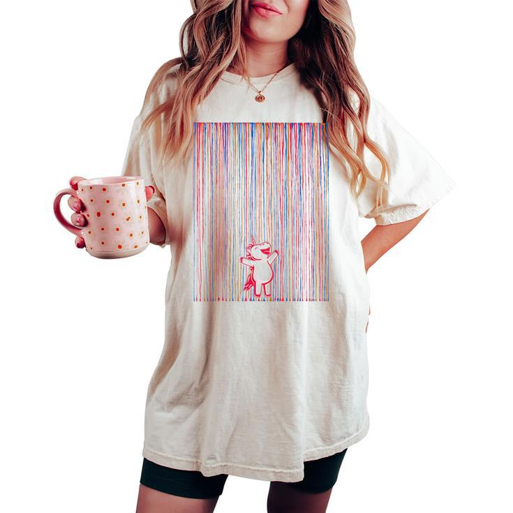 Rainbow Cute Unicorn Graffiti Women's Oversized Comfort T-shirt