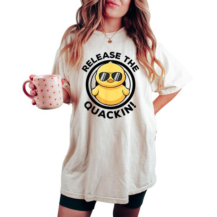 Release The Quackin I Love Duck Lovers Yellow Duck Women's Oversized Comfort T-shirt