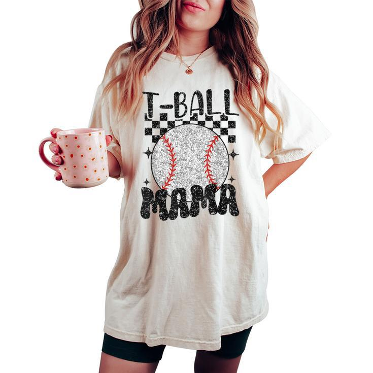 Retro Checkered Ball Mama T-Ball Mom Sports Mother's Day Women's Oversized Comfort T-shirt