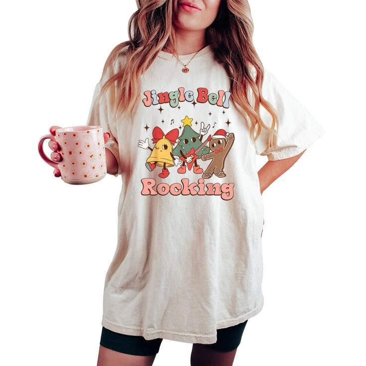 Retro Groovy Jingle Rock Bell Merry Christmas Hippie Outfit Women's Oversized Comfort T-shirt