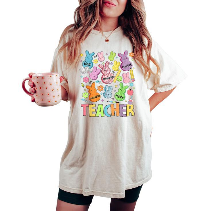 Retro Teacher Of Sweet Bunny Apparel Cute Teacher Easter Day Women's Oversized Comfort T-shirt