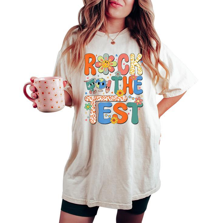 Rock The Test Testing Day Retro Groovy Teacher Student Women's Oversized Comfort T-shirt