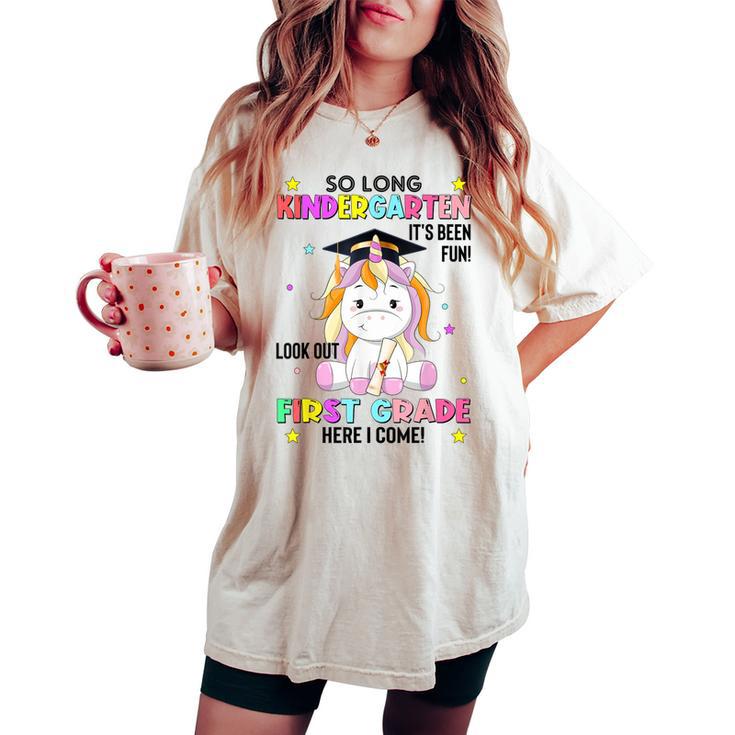 So Long Kindergarten Graduation Class 2024 Unicorn Girls Women's Oversized Comfort T-shirt