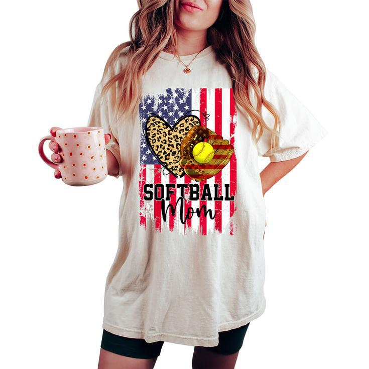 Softball Mom American Flag Patriotic 4Th Of July Women Women's Oversized Comfort T-shirt