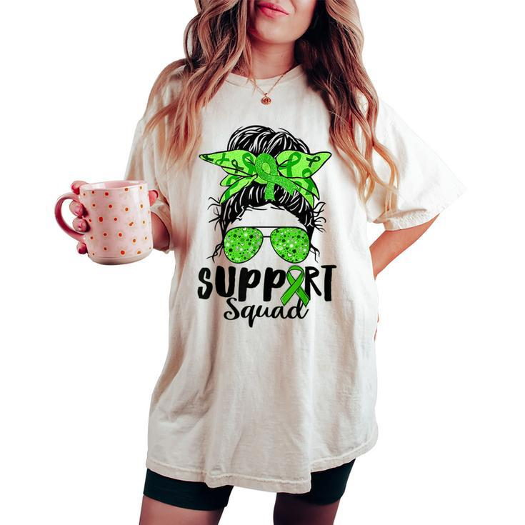 Support Squad Messy Bun Green Ribbon Mental Health Awareness Women's Oversized Comfort T-shirt