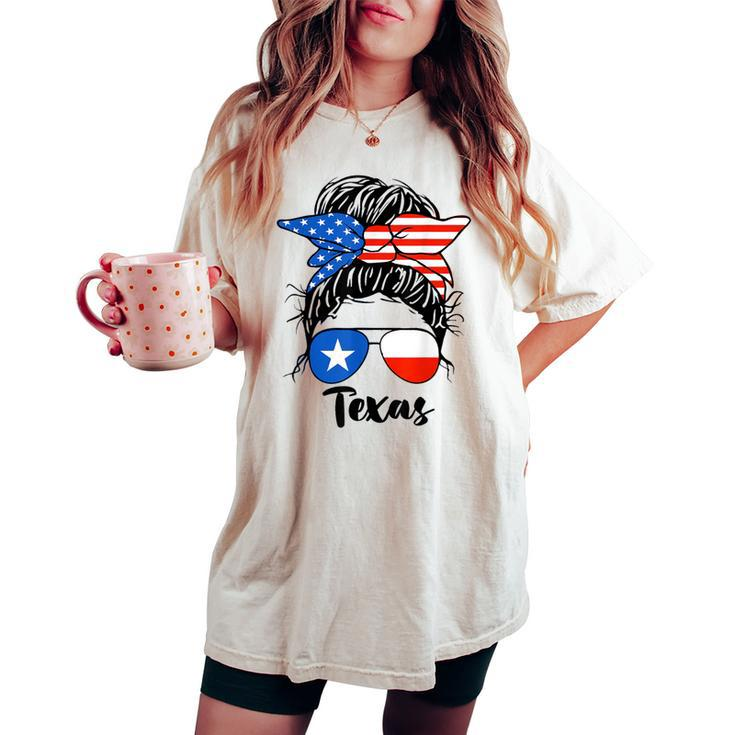 Texas State Flag Sunglasses Mom Messy Bun Hair Girl Women's Oversized Comfort T-shirt
