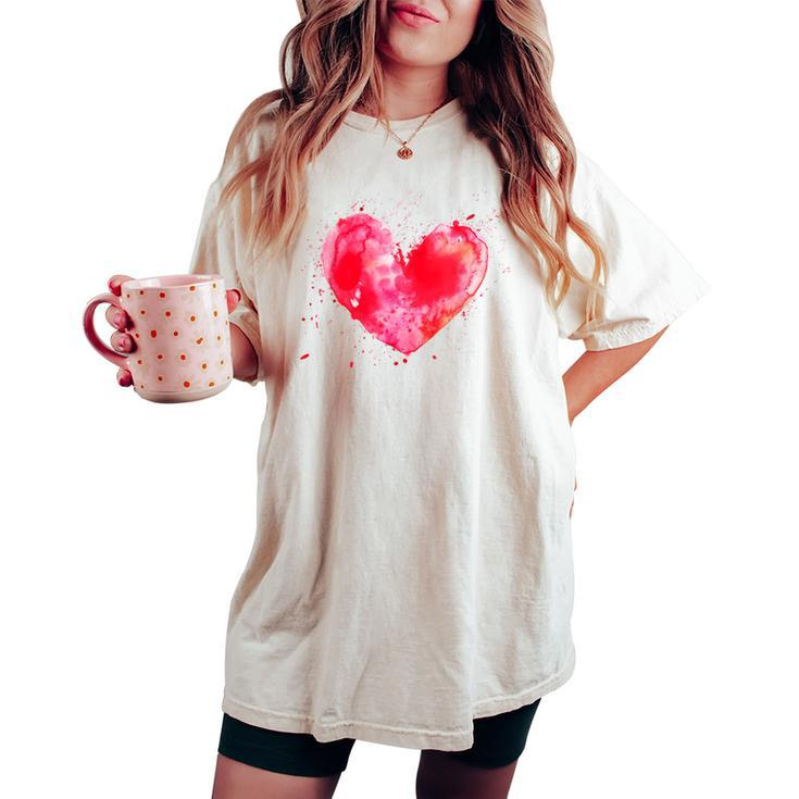 Watercolor Love Heart Graphic Valentine's Day Girls Women's Oversized Comfort T-shirt