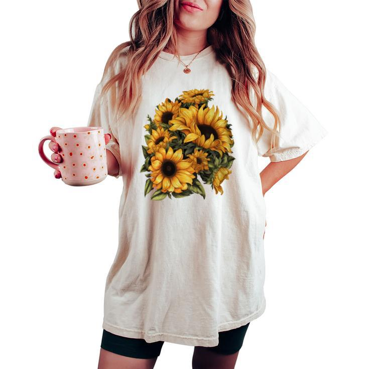 Yellow Sunflower Cute Summer Sun Flowers Floral Positivity Women's Oversized Comfort T-shirt