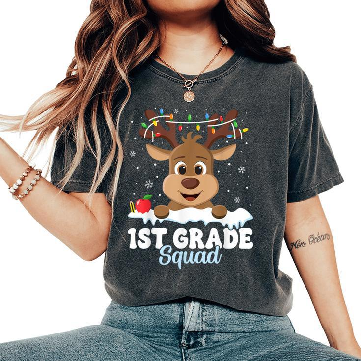 1St Grade Teacher Christmas First Grade Squad Reindeer Xmas Women's Oversized Comfort T-Shirt