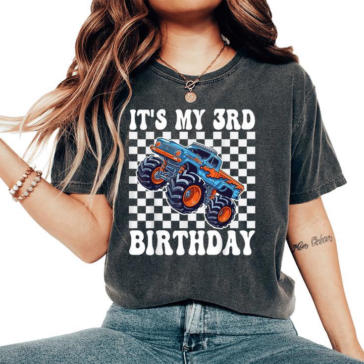 3 Years Old Boy Girl It's My 3Rd Birthday Boys Monster Truck Women's Oversized Comfort T-Shirt