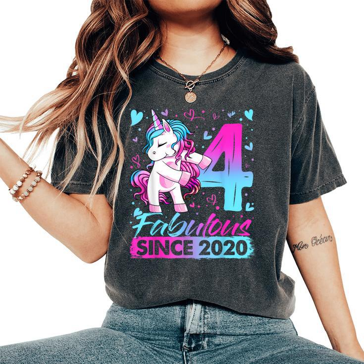 4 Years Old Flossing Unicorn 4Th Birthday Girl Party Women's Oversized Comfort T-Shirt