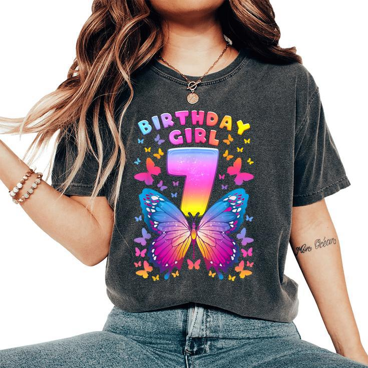 7Th Birthday Girl 7 Years Butterfly Number 7 Women's Oversized Comfort T-Shirt