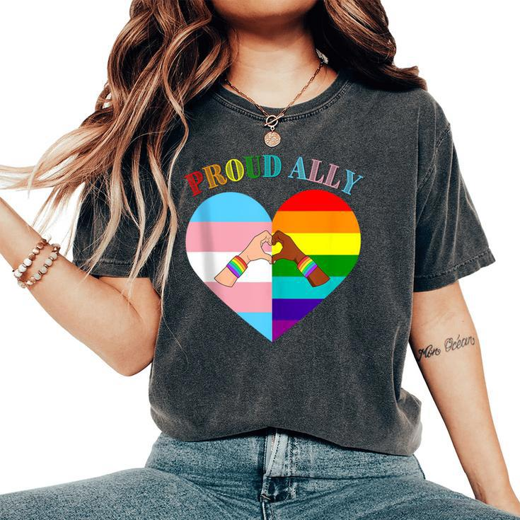 Ally Rainbow Flag Heart Lgbt Gay Lesbian Support Pride Month Women's Oversized Comfort T-Shirt