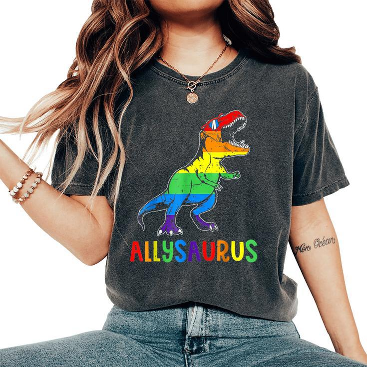 Allysaurus Lgbt Dinosaur Rainbow Flag Ally Lgbt Pride Women's Oversized Comfort T-Shirt