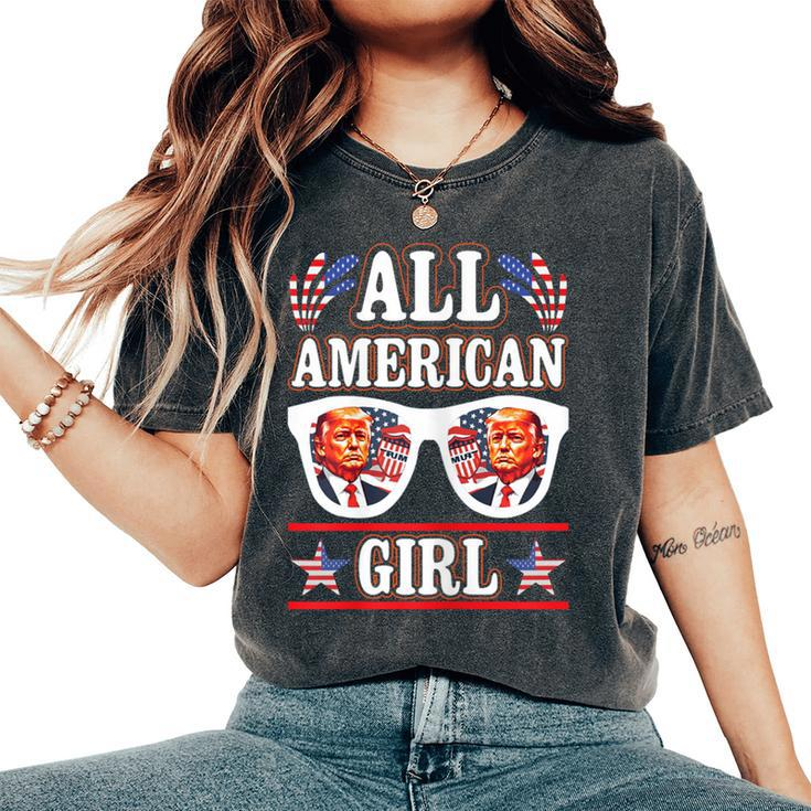 All American Girl Retro Love Heart Trump Usa American Flag Women's Oversized Comfort T-Shirt