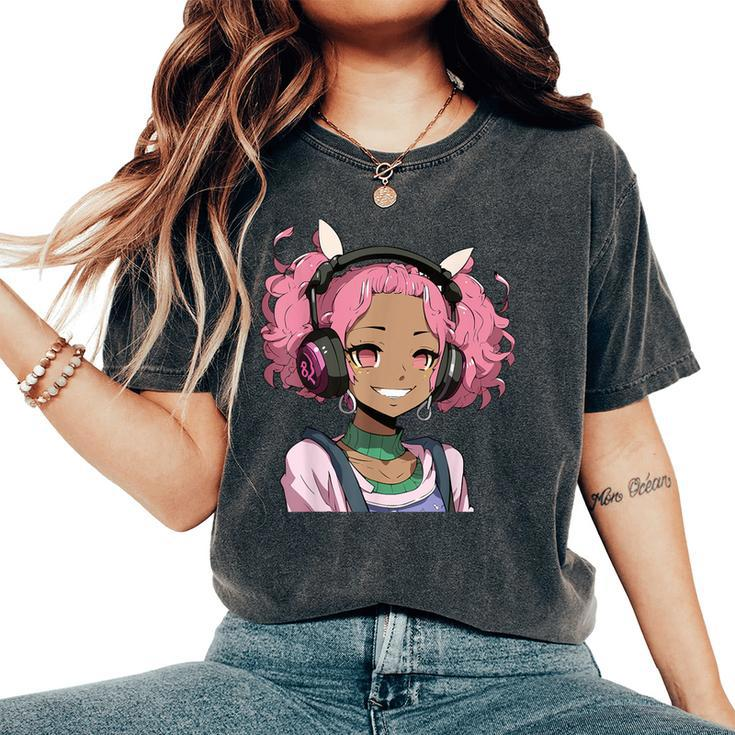 Anime And Music Black Girl Anime Merch Afro African American Women's Oversized Comfort T-Shirt