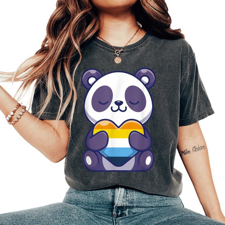 Aroace Pride Aro Ace Panda Heart Aromantic Asexual Pride Women's Oversized Comfort T-Shirt