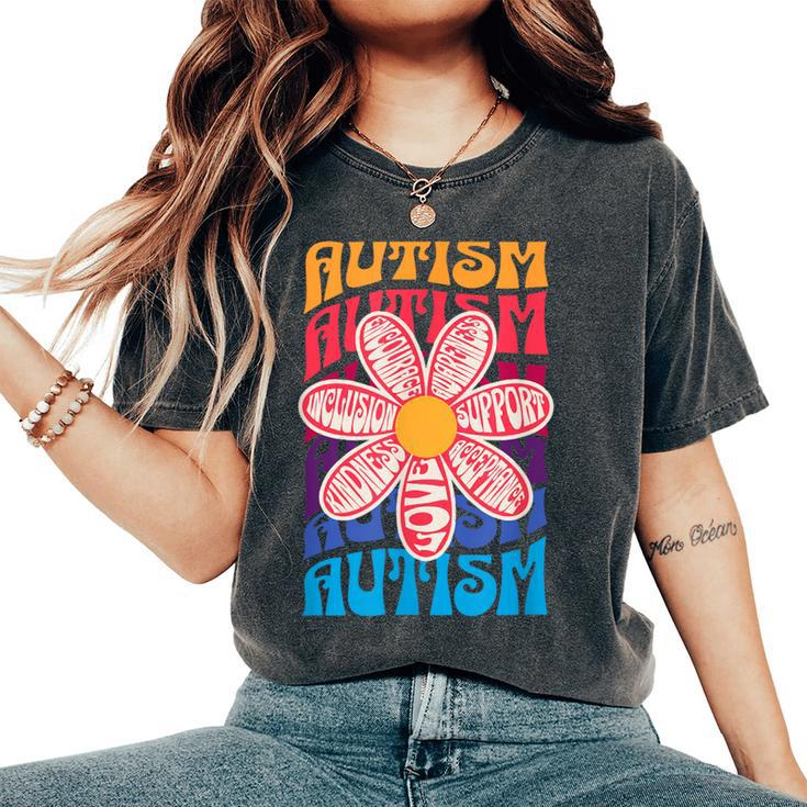 Autism Awareness Flower Acceptance Inclusion Love Support Women's Oversized Comfort T-Shirt