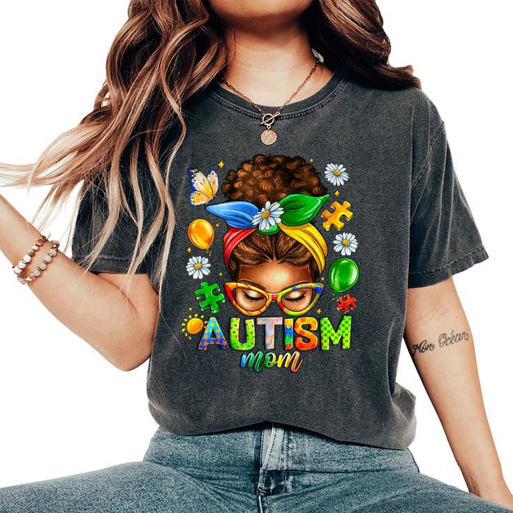 Autism Mom Afro Messy Bun Black Mom Life Women's Oversized Comfort T-Shirt