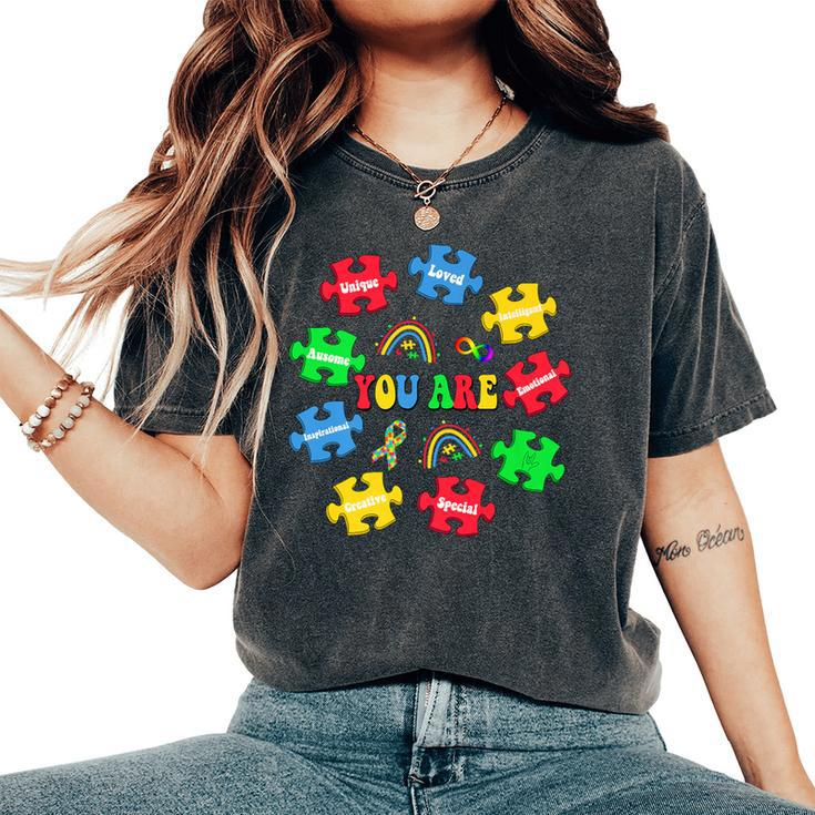 You Are Awesome Autism Rainbow Puzzles Autism Awareness Women's Oversized Comfort T-Shirt