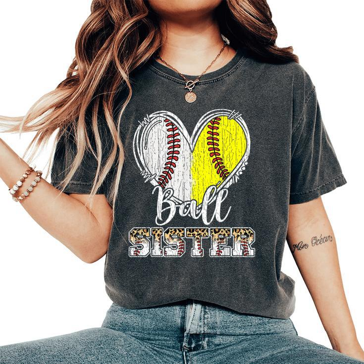 Ball Sister Heart Baseball Softball Sister Women's Oversized Comfort T-Shirt