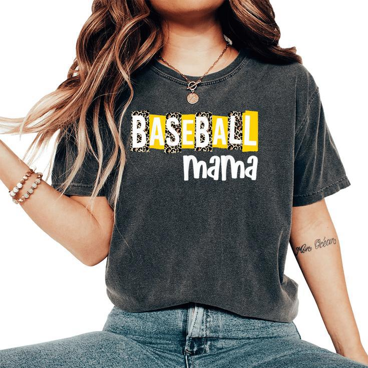 Baseball Mama Yellow Leopard Print Baseball Mom Gear Sports Women's Oversized Comfort T-Shirt