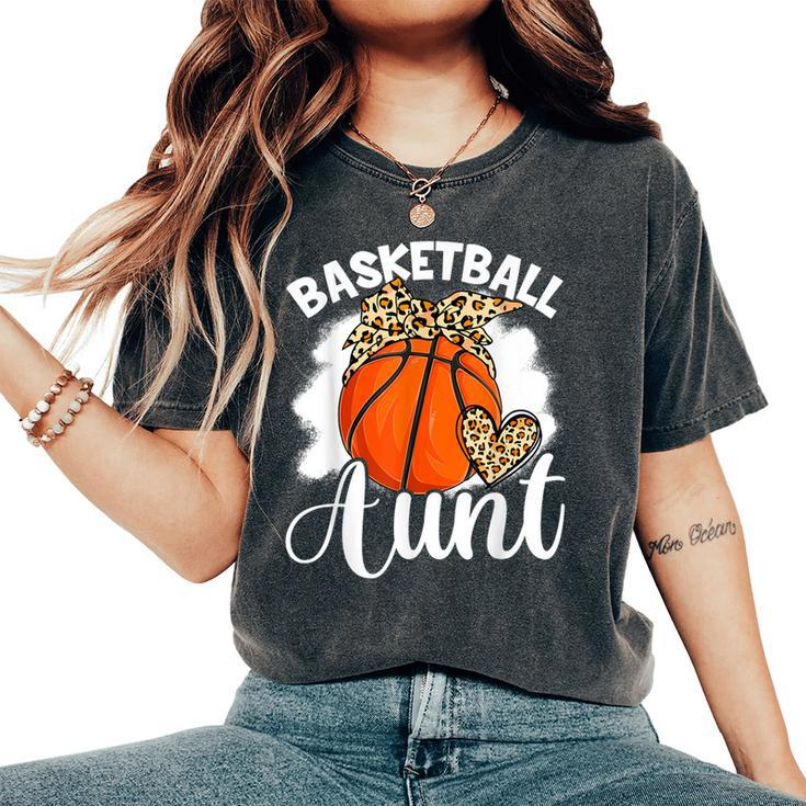 Basketball Aunt Leopard Heart Auntie Mother's Day Women's Oversized Comfort T-Shirt