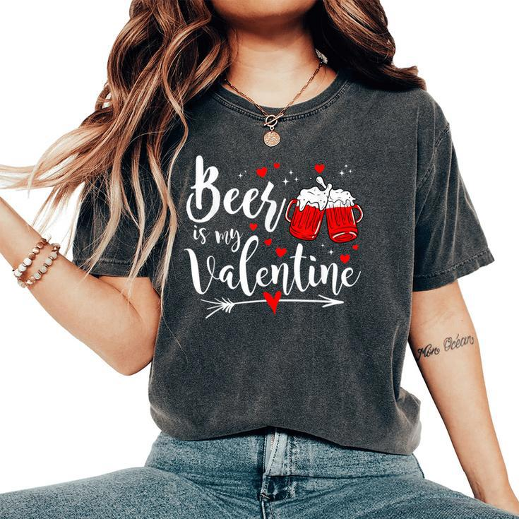 Beer Is My Valentine Day Drunk Cupid Drinking Heart Women's Oversized Comfort T-Shirt