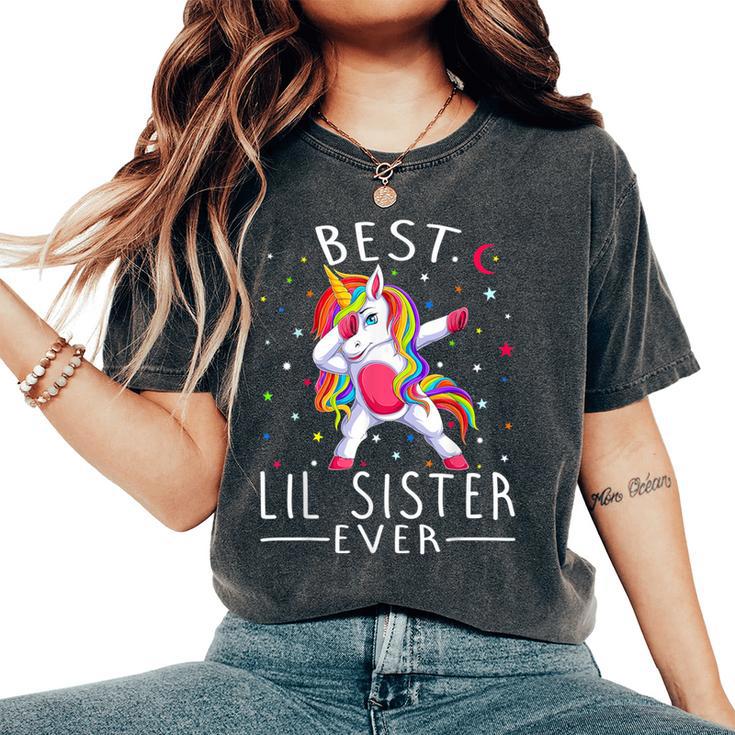 Best Lil Sister Ever Dabbing Unicorn Women's Oversized Comfort T-Shirt