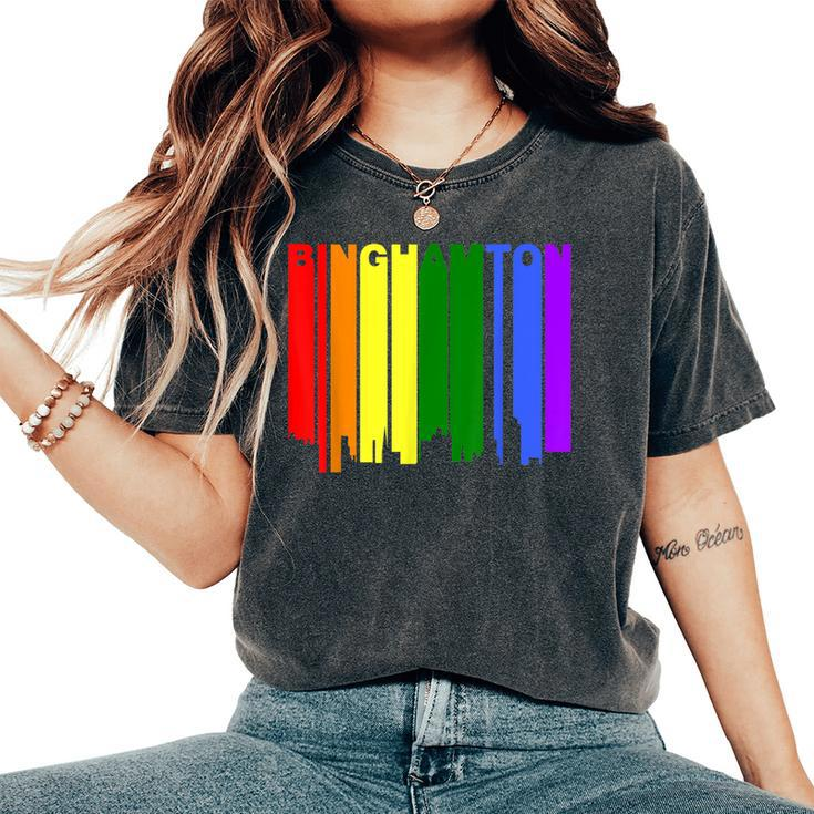 Binghamton New York Lgbtq Gay Pride Rainbow Skyline Women's Oversized Comfort T-Shirt