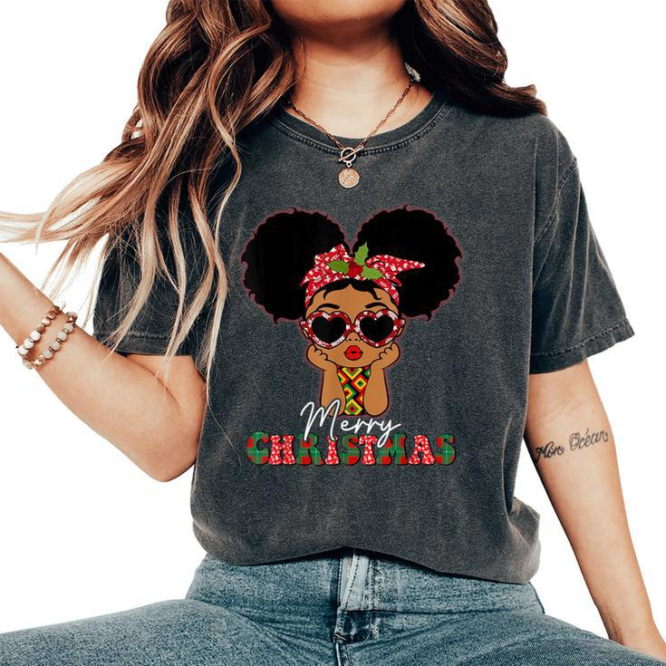 Black African Girl American Melanin Christmas Santa Hat Pjs Women's Oversized Comfort T-Shirt