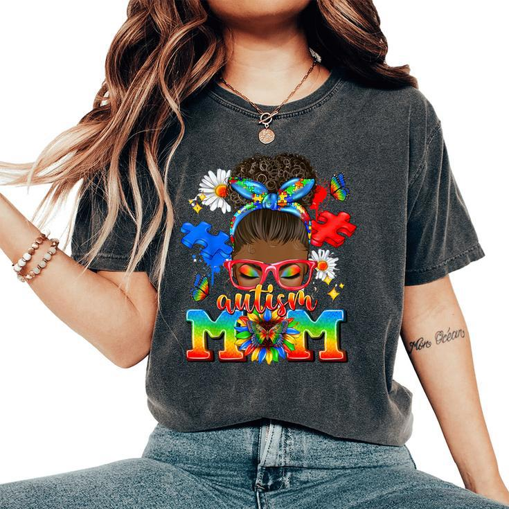 Black Afro American Autism Awareness Mom African Autism Women's Oversized Comfort T-Shirt
