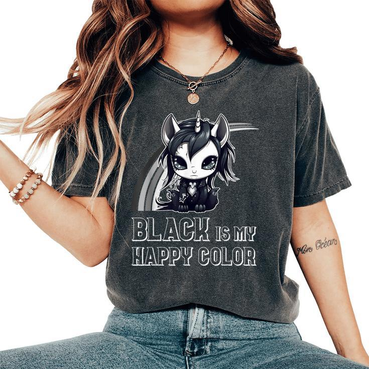 Black Is My Happy Color Goth Girl Emo Gothic Unicorn Women's Oversized Comfort T-Shirt