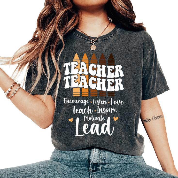 Black Teacher Melanin Crayons Black History Month Teacher Women's Oversized Comfort T-Shirt
