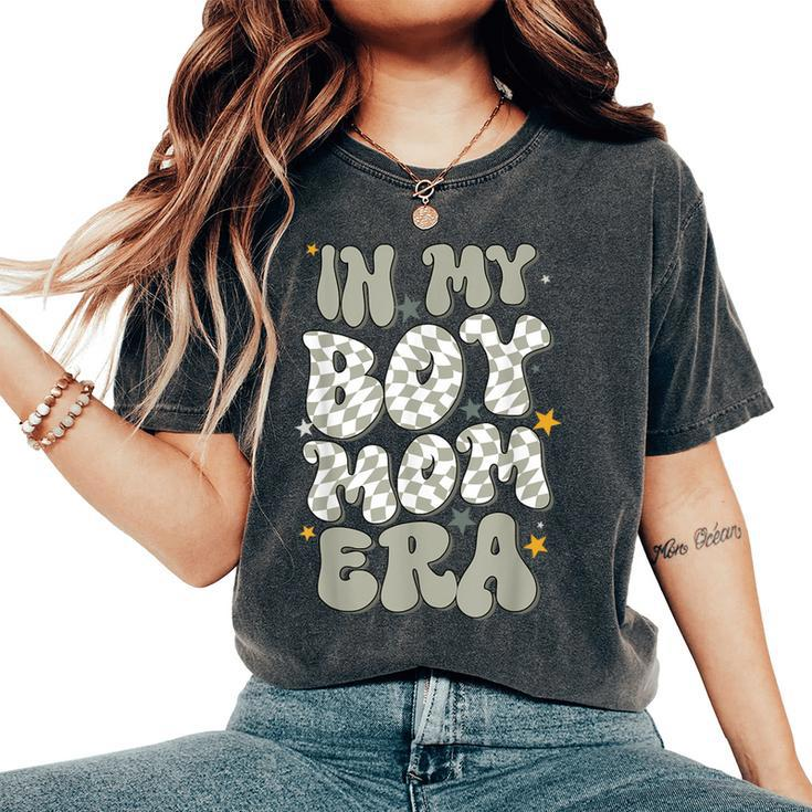 In My Boy Mom Era With Checkered Pattern Groovy Mom Of Boys Women's Oversized Comfort T-Shirt