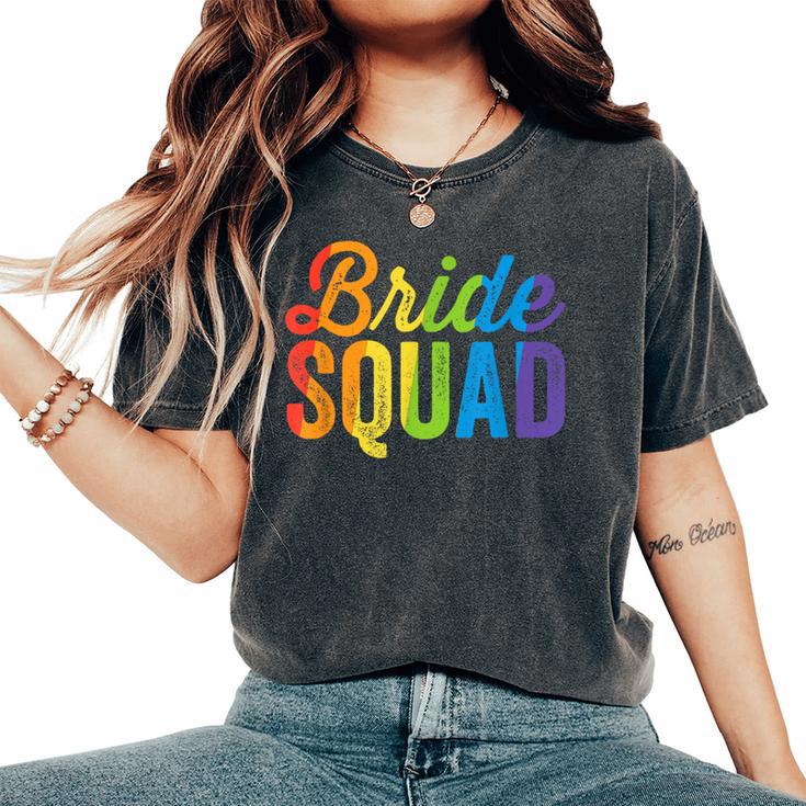 Bride Squad Lgbt Rainbow Flag Lgbt Pride Ally Bachelorette Women's Oversized Comfort T-Shirt