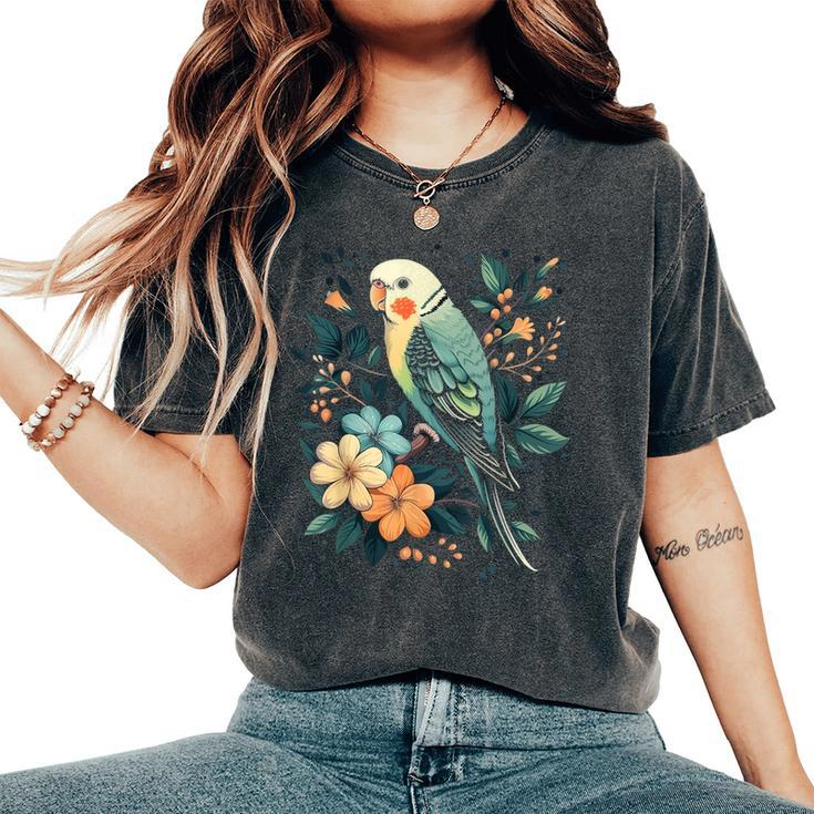 Budgie Parakeet Bird Mom Budgerigar Parrot Vintage Flower Women's Oversized Comfort T-Shirt