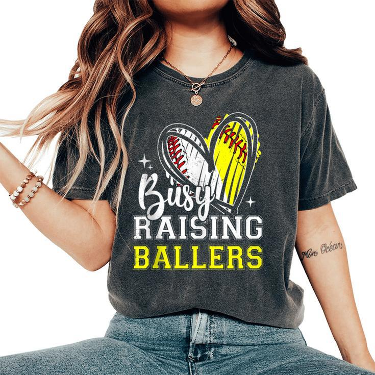 Busy Raising Ballers Heart Softball Baseball Mom Women's Oversized Comfort T-Shirt