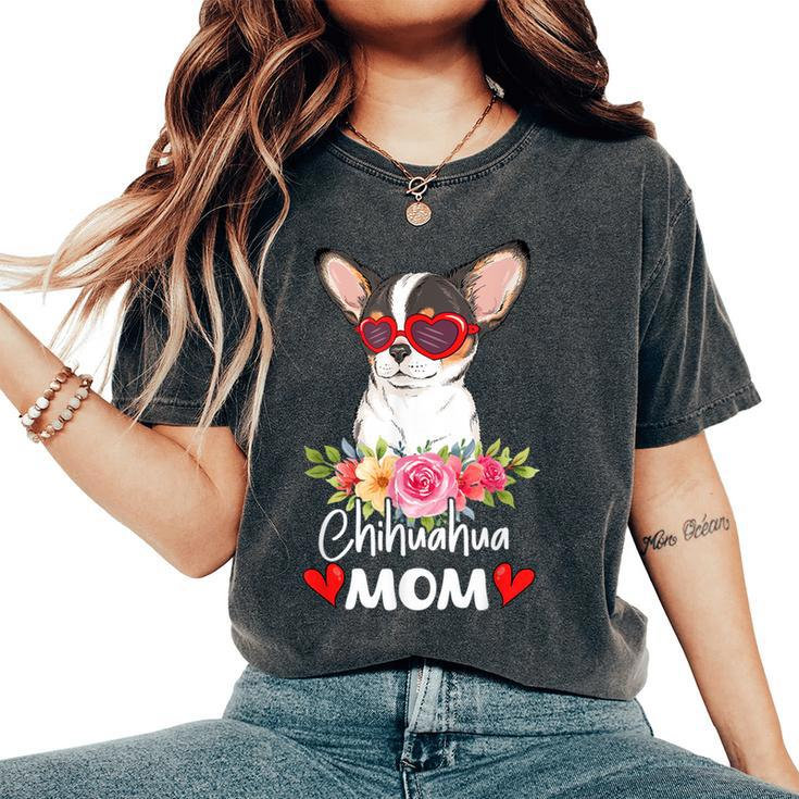 Chihuahua Mom Mama Sunglasses Flower Dog Lover Owner Womens Women's Oversized Comfort T-Shirt