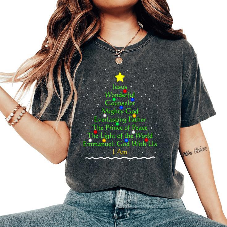 Christian Christmas Bible Names Of Jesus Tree Women's Oversized Comfort T-Shirt